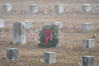 Christmas Wreath On Grave In Cemetery Under Thick Fog Shiloh TN