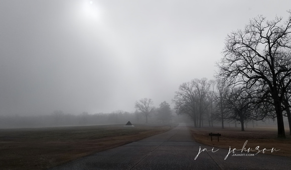 Road To Eagles Nest At Shiloh National Military Park On Foggy Morning