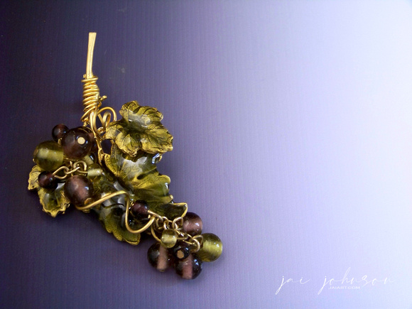 Vintage Enamel Grapes Brooch